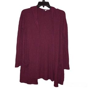 American Eagle Feather Light Ribbed Hooded Pocket Cardigan‎ Burgundy Red XS/S